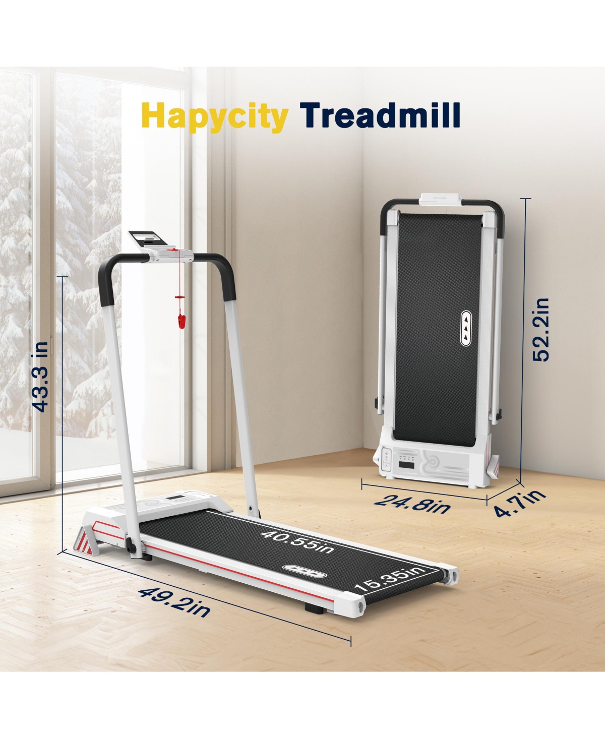 Redliro Under Desk Folding Treadmills 2 in 1 Walking Running Machine, Black,- White