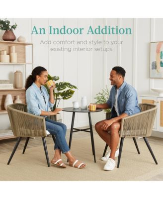 Set of 2 Indoor Outdoor Patio Dining Chairs Woven Wicker Seating Set 250lb Capacity