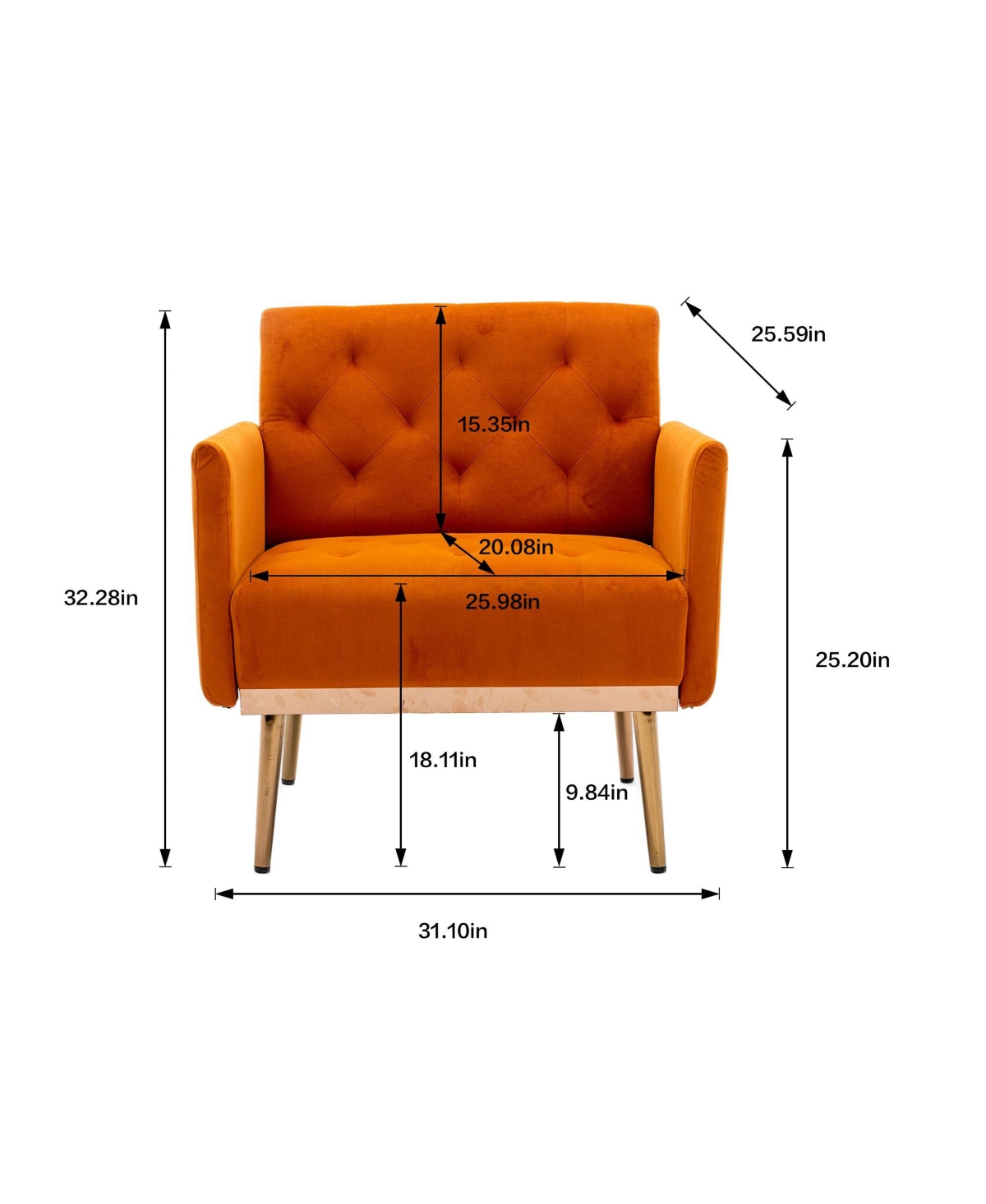 MondaweAccent Chair ,leisure single sofa with Rose Golden feet - Orange