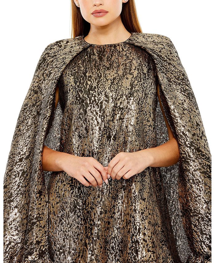 Mac Duggal Women's High Neck Cape Sleeve Metallic Trapeze Mini Dress ...