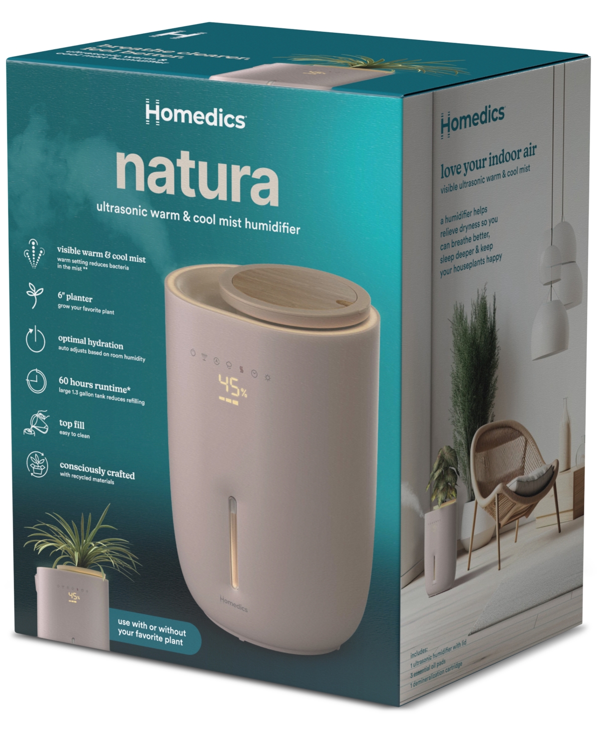 Homedics Warm Cool Mist Humidifier With Small Planter In White