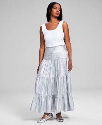 Women s Metallic Tiered Maxi Skirt Created for Macy s