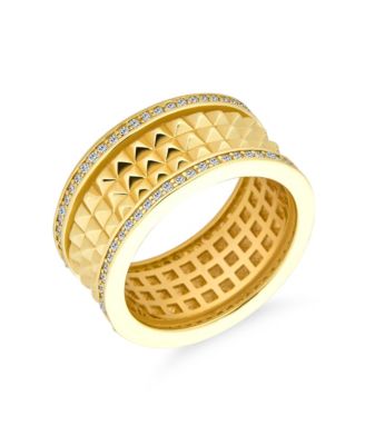 Modern Geometric CZ Accent Statement Spike Wide Band Fashion Ring Matte Gold Plated .925 Sterling Silver