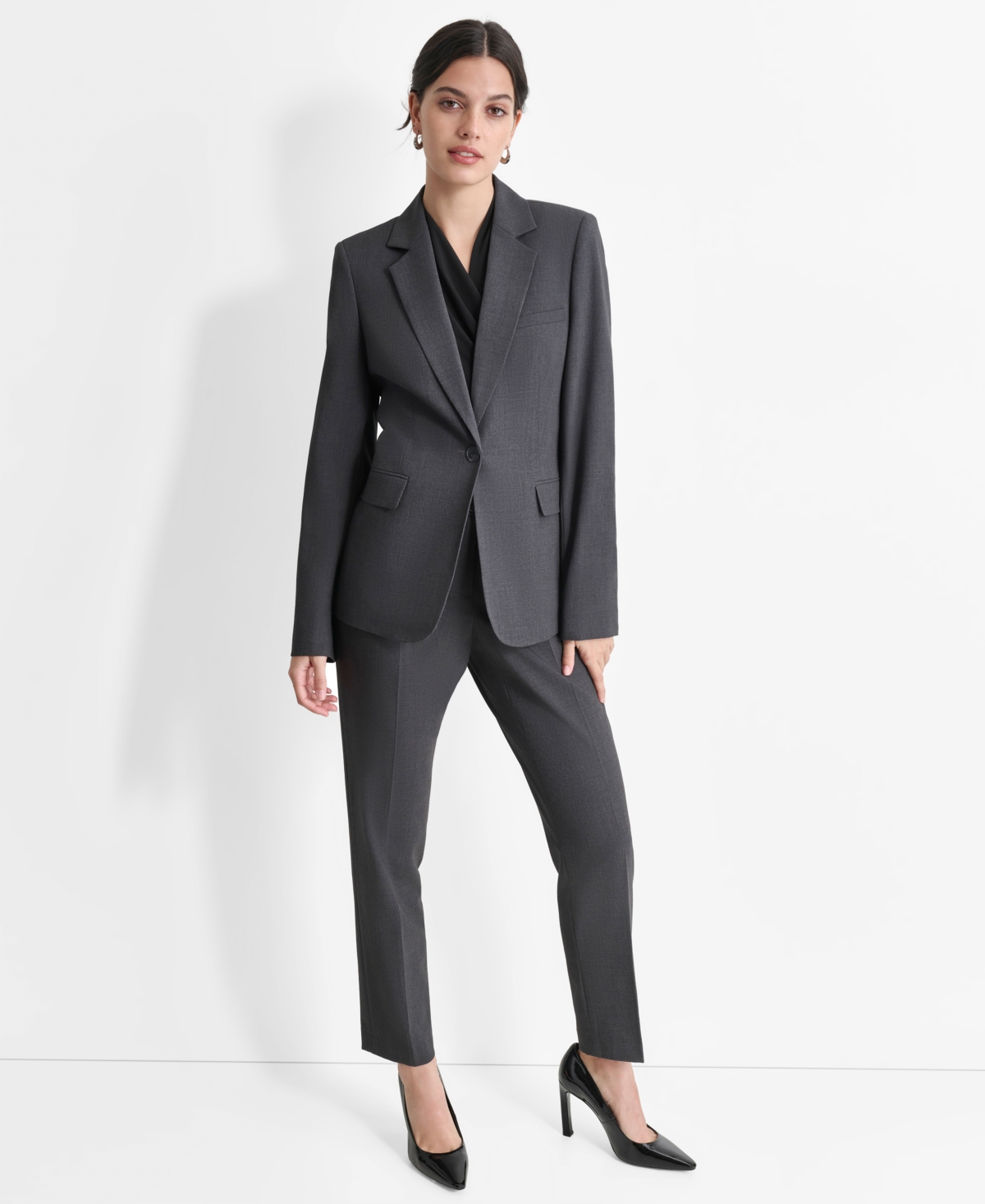 Dkny Women's Notch-lapel Button-front Long-sleeve Jacket In Charcoal