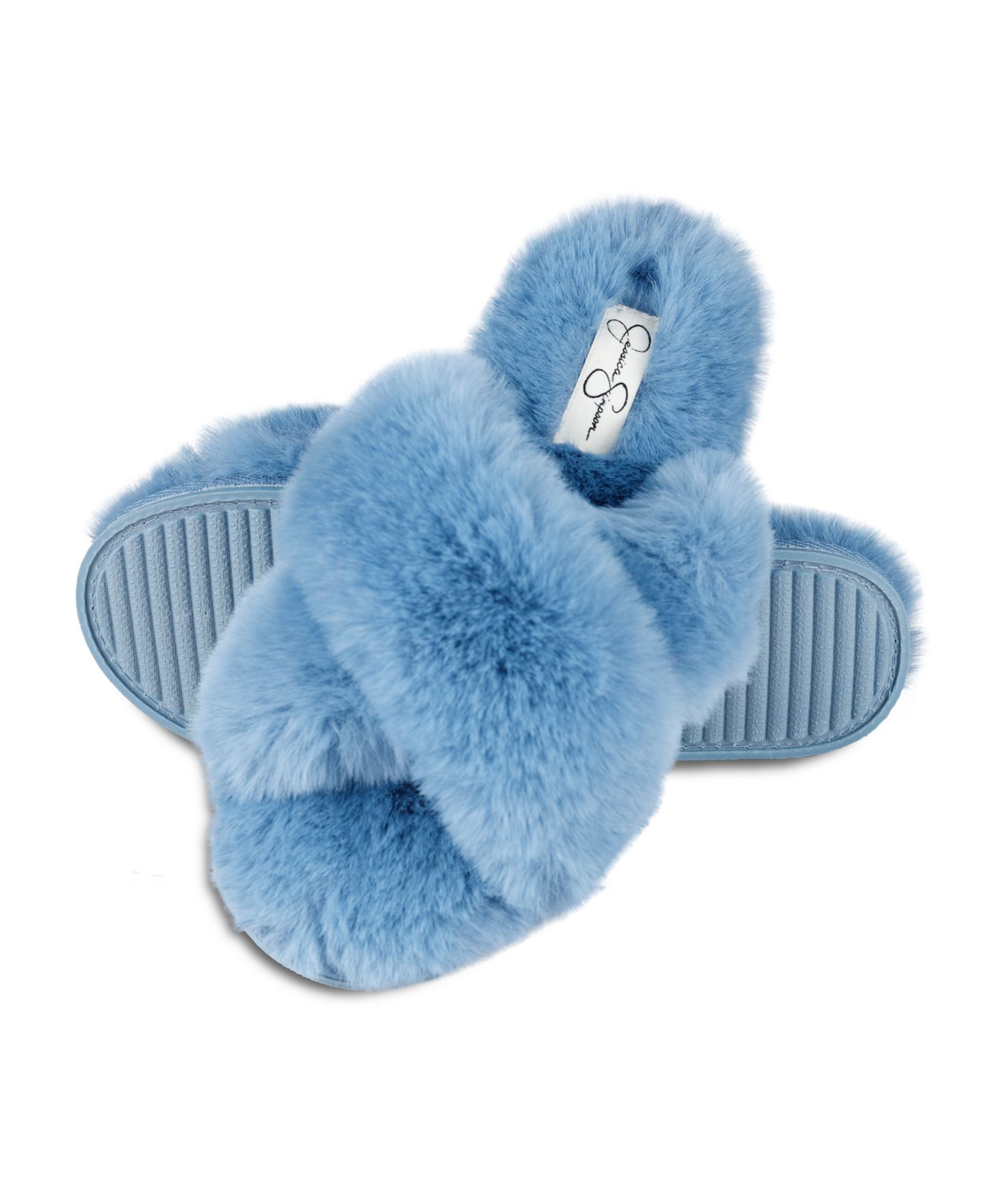 Женские тапочки Jessica Simpson Extra Soft High Plush Cross Band Slide Slippers, цвет: Синий — фото 3