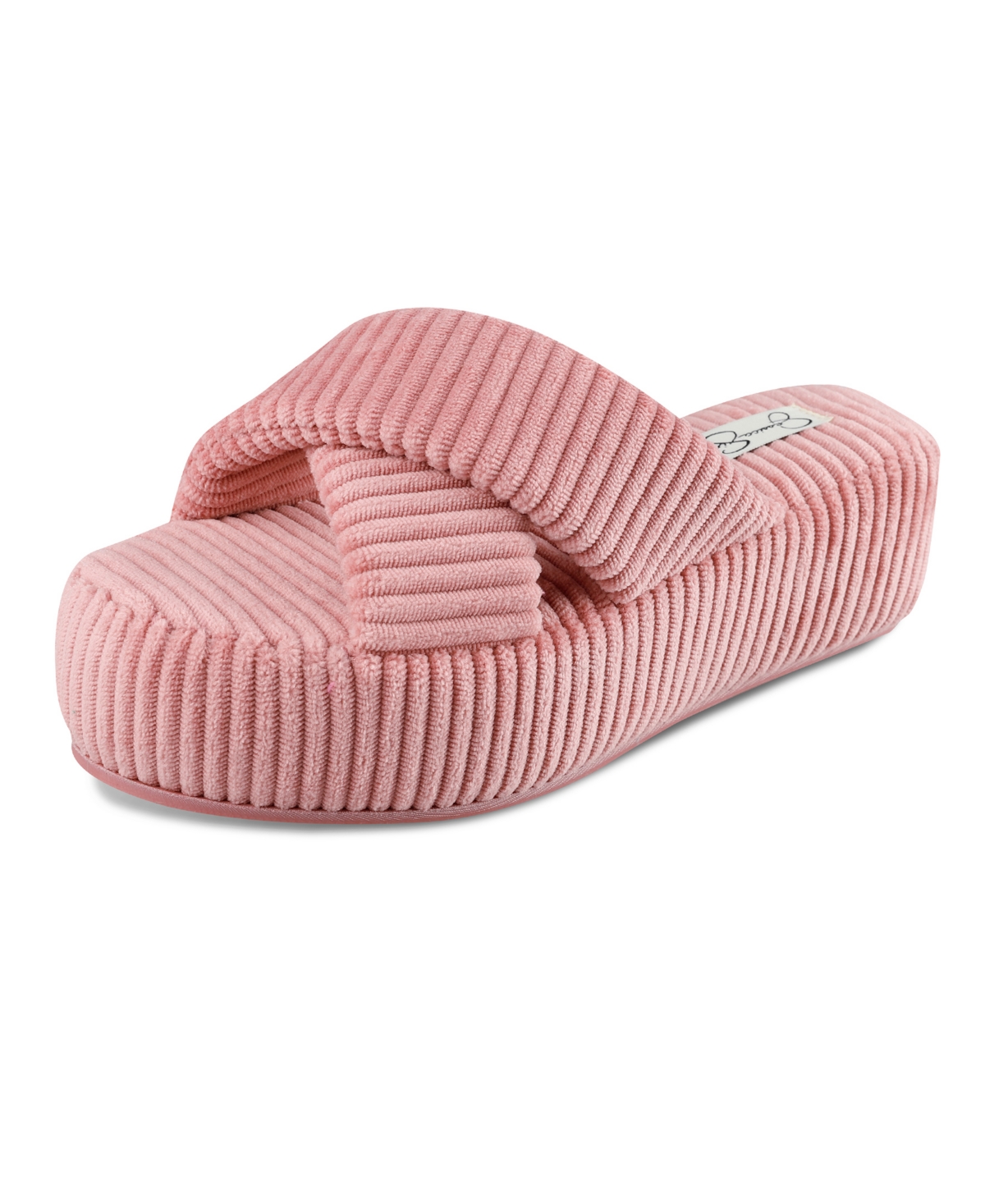 JESSICA SIMPSON WOMEN'S RIBBED TERRY CROSS BAND SLIDE PLATFORM SLIPPER 