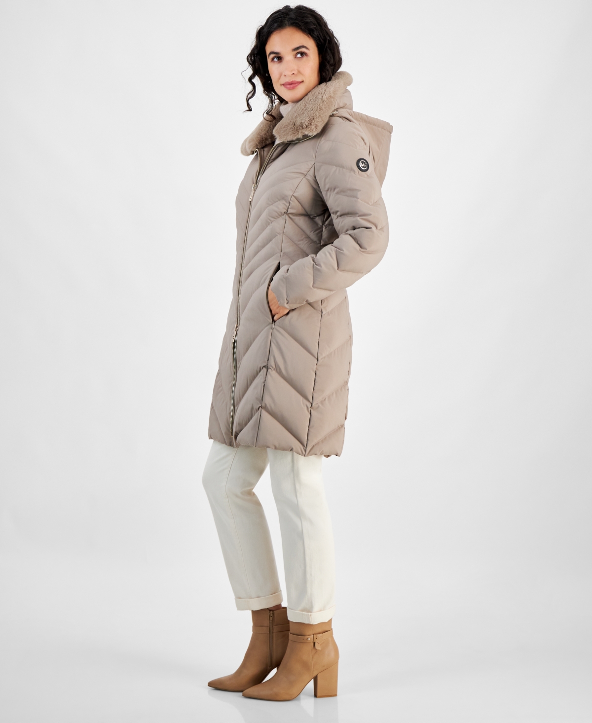 Michael Michael Kors Women's Faux-Fur-Trim Hooded Puffer Coat, Created for Macy's