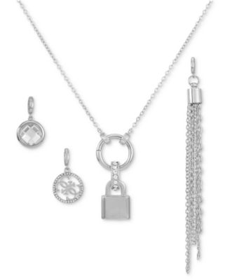 GUESS - Silver-Tone 4-Pc. Interchangeable Charm 18" Pendant Necklace