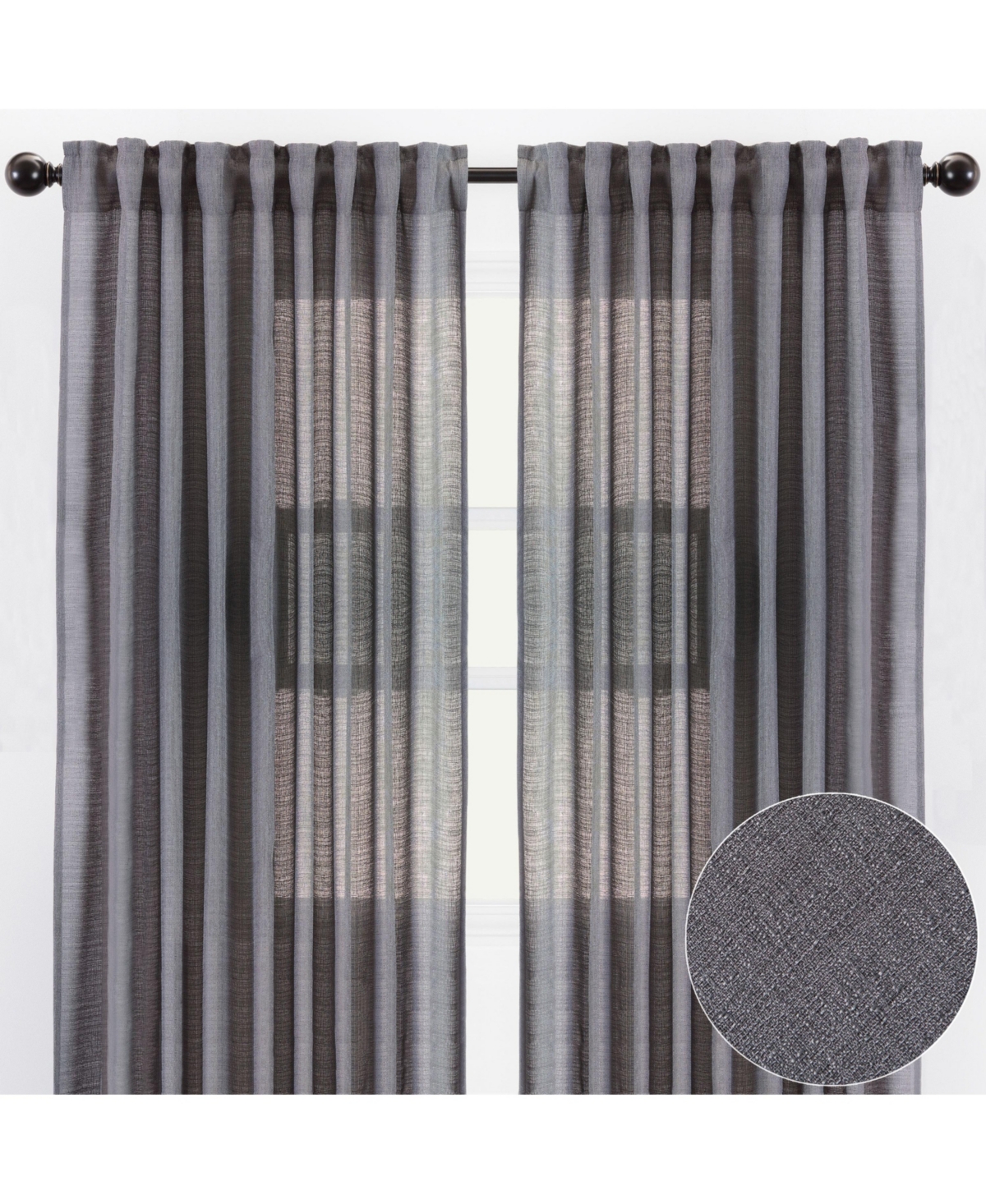 Premium 2-Panel Faux Belgian Flax Textured Semi Sheer Curtains - for Windows Living Room Bedroom Patio - Partial Sheer Drapes for Privacy & H