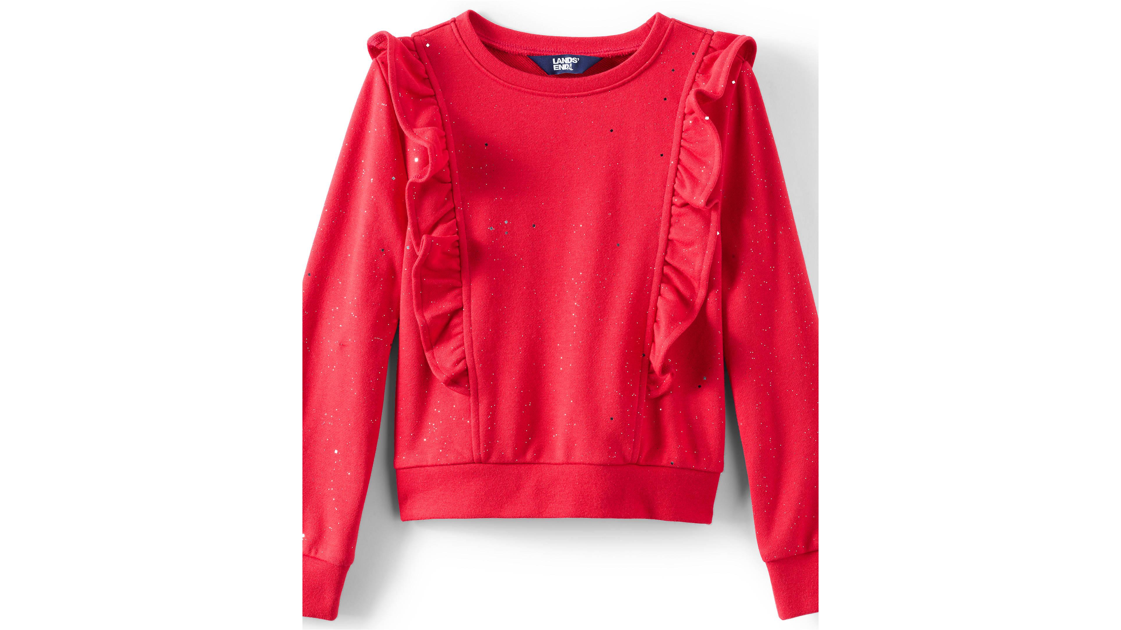 Lands' End Girls Long Sleeve Cozy Ruffle Sweatshirt Top
