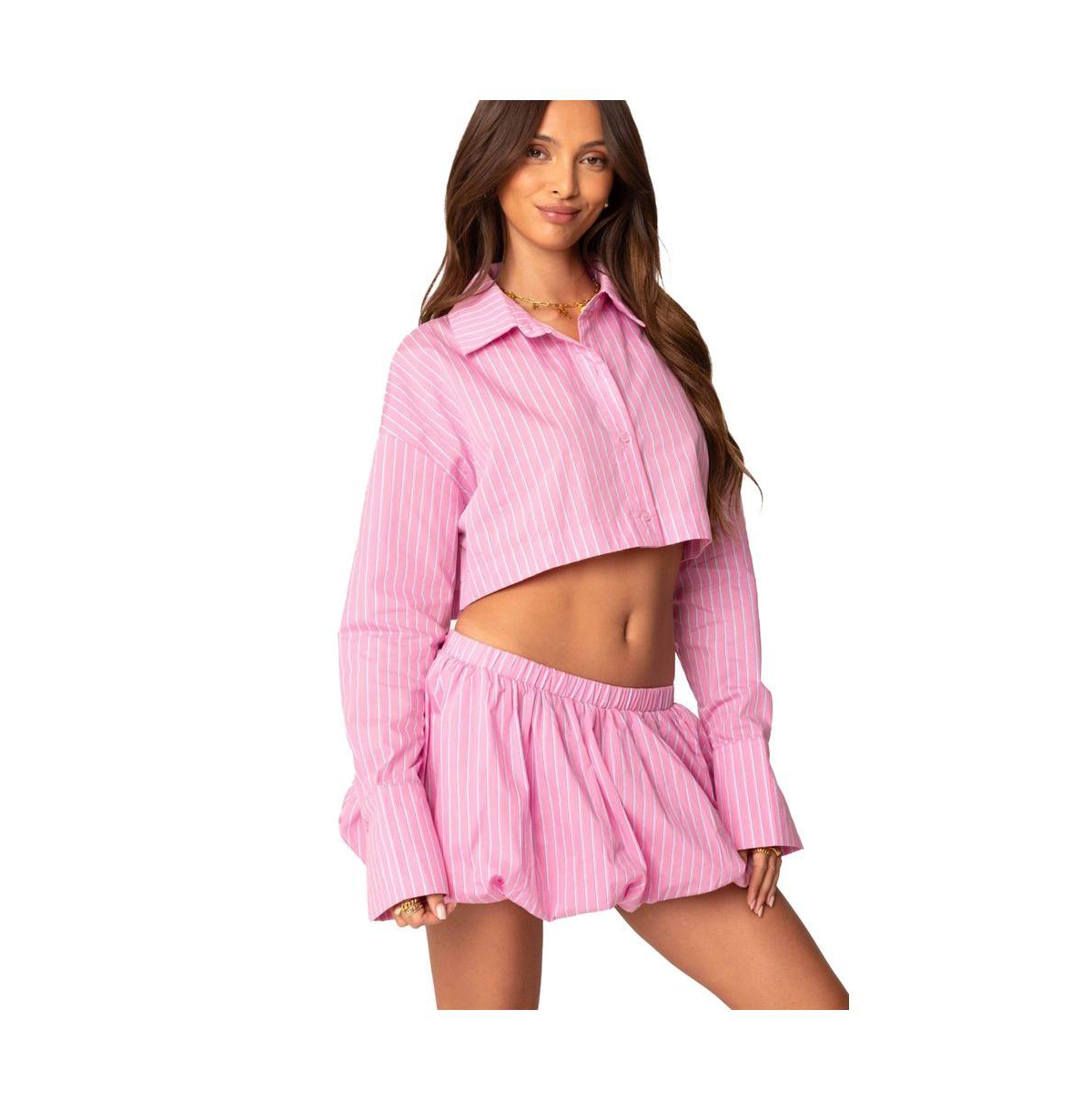 Edikted Women's Hila Pinstripe Cropped Button Up Shirt
