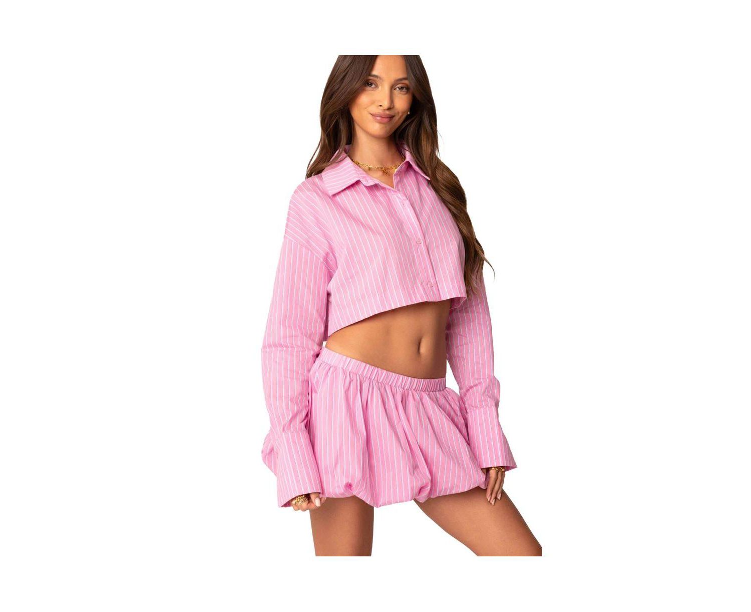 Women's Hila Pinstripe Cropped Button Up Shirt