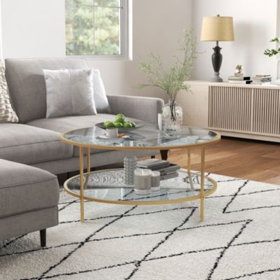 Round Side Table with Storage, 2-Tier End Table Tempe Glass Top