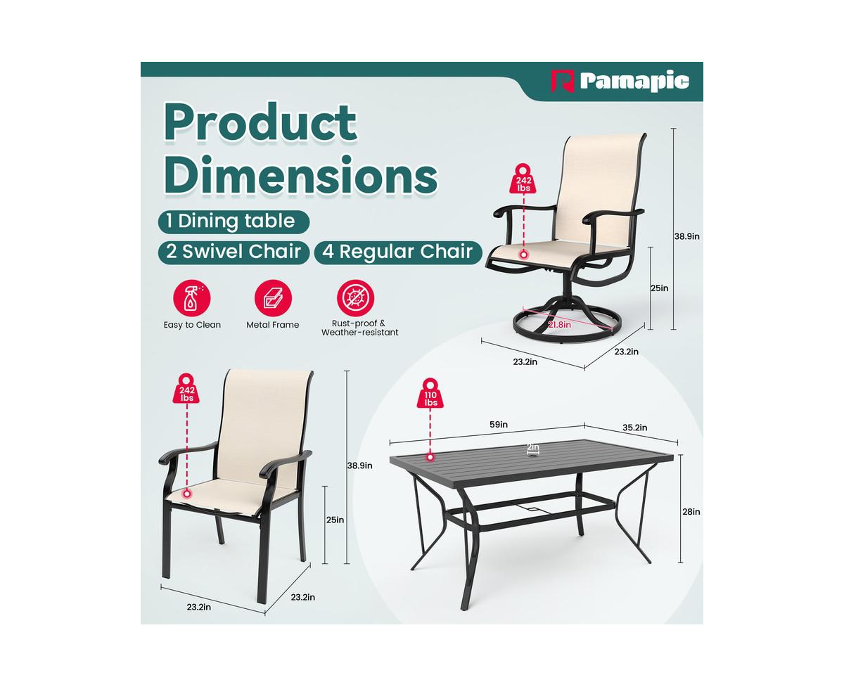 Pamapic5-Piece Metal Outdoor Patio Dining Set with 4 Textilene Chairs and Square Table - Beige