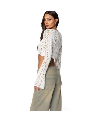 Womens Tie Front Crochet Crop Top