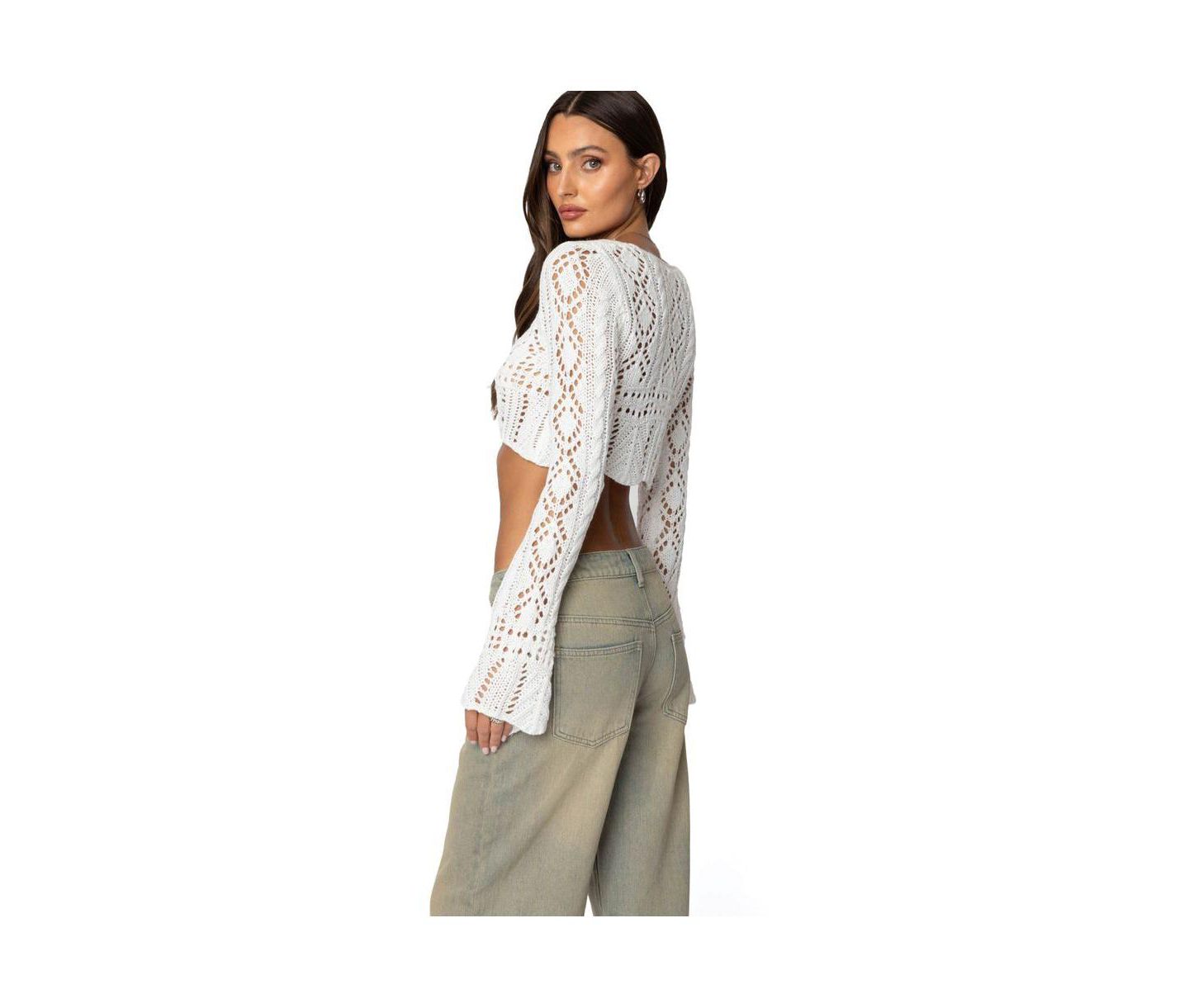 Женский топ Edikted Tie Front Crochet Crop, цвет: Белый — фото 3