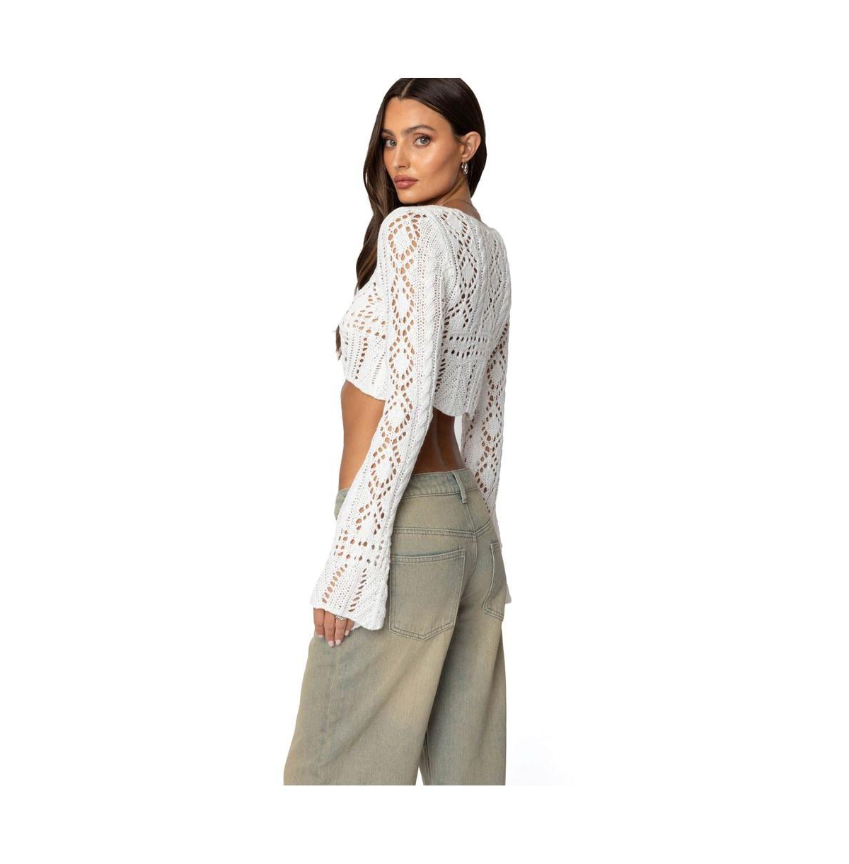 Edikted Women's Tie Front Crochet Crop Top