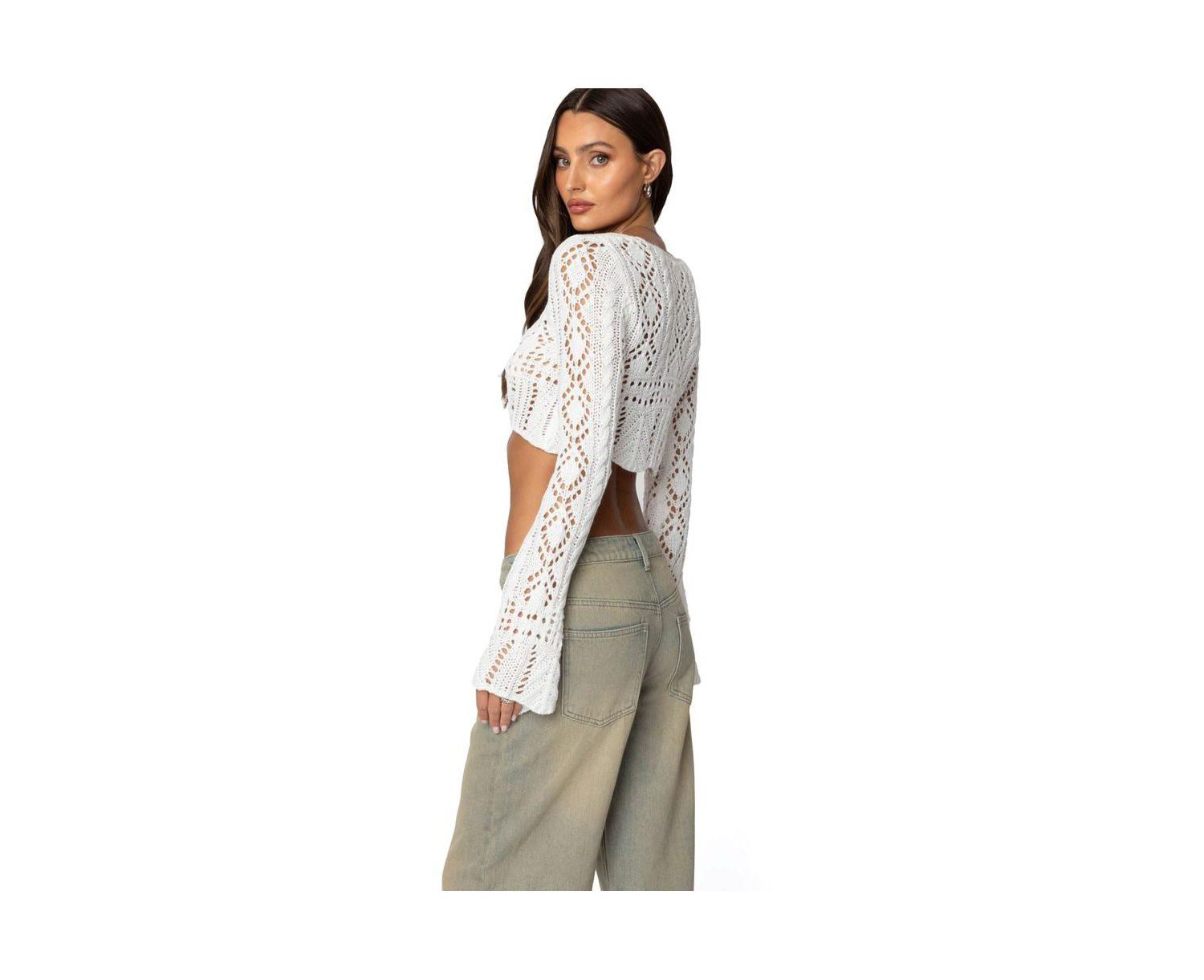 Women's Tie Front Crochet Crop Top