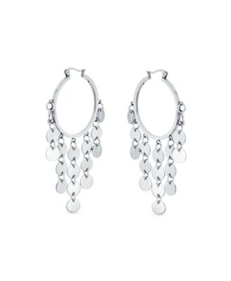 Fashion Boho Sequin Coin Dangle Hoop Huggie Earrings Silver Tone Rose Gold Plated