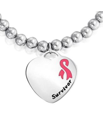 Blank Medical Alert ID Stretch Bracelet Heart Pink Cancer Ribbon Tag