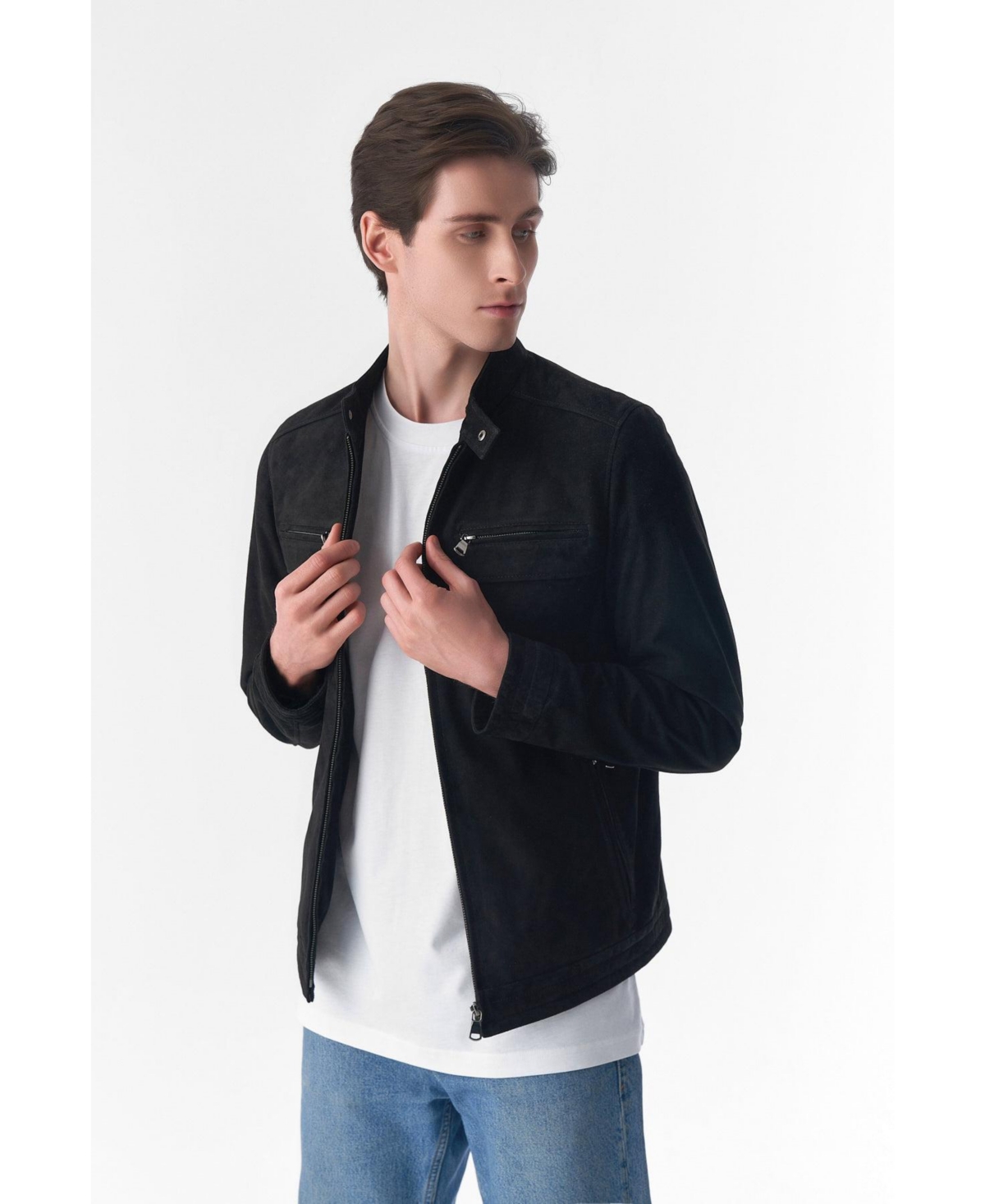 Furniq Uk Men's Suede Casual Jacket,- Black