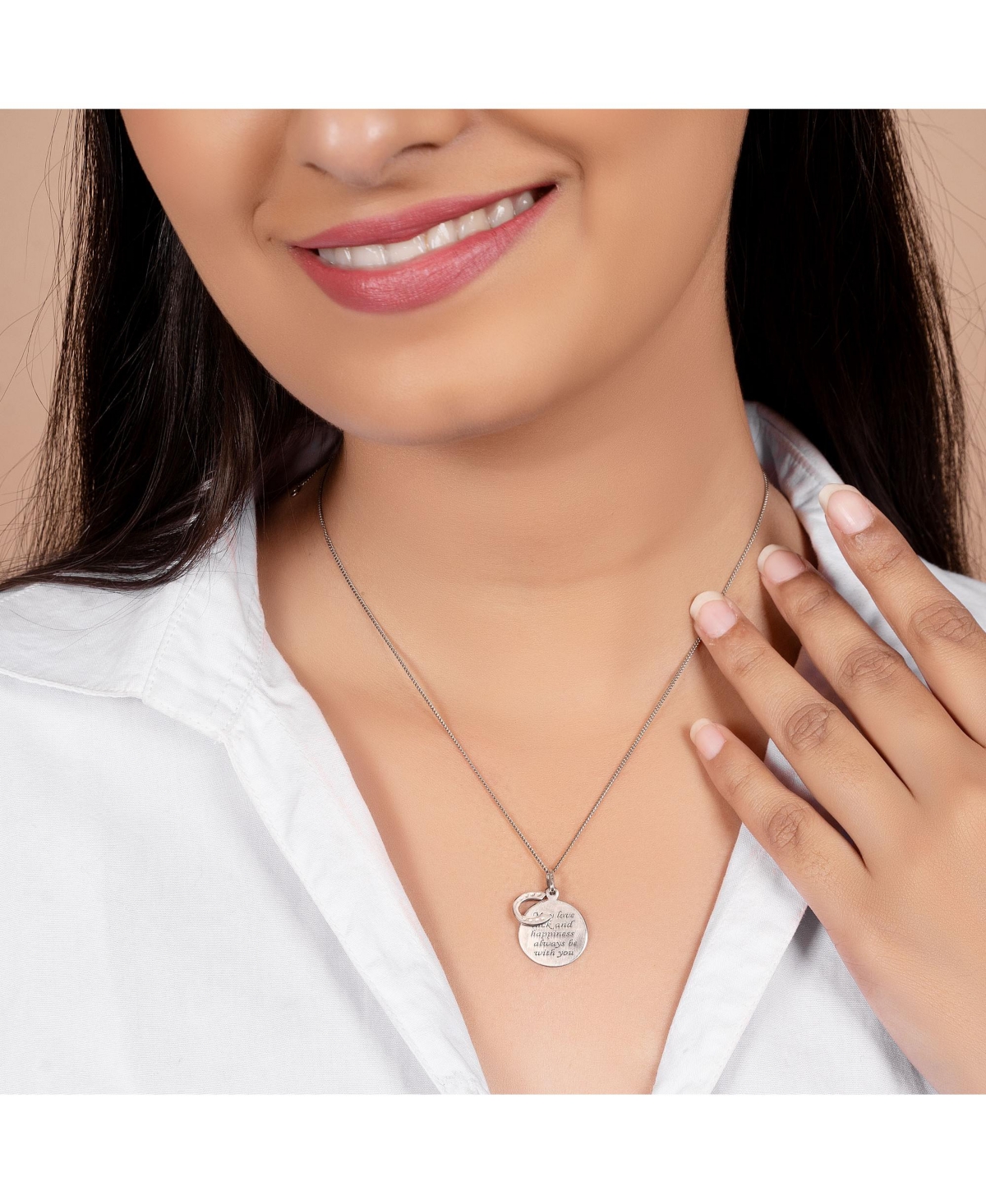 Bling Jewelry Round Disc Equestrian Inspirational Saying Quote Cz Horseshoe Pendant Necklace Western Jewelry For Women .925 Sterling Silver - Silver b