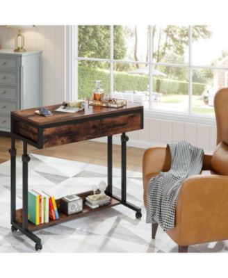 Portable Desk with Drawers, Mobile Laptop Desk with Wheels, Couch Desk Sofa Side Table Bed Desk, Small Standing Desk for Home Office