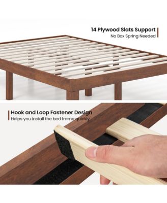 14'' Full Size Wooden Platform Bed Frame w/ Strong Slat Support Brown Cherry