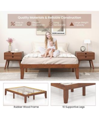 14'' Full Size Wooden Platform Bed Frame w/ Strong Slat Support Brown Cherry