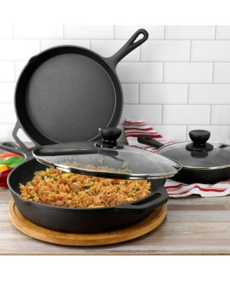 13 Piece Cast Iron Skillet Set with Tempered Glass Lids and Silicone Holders