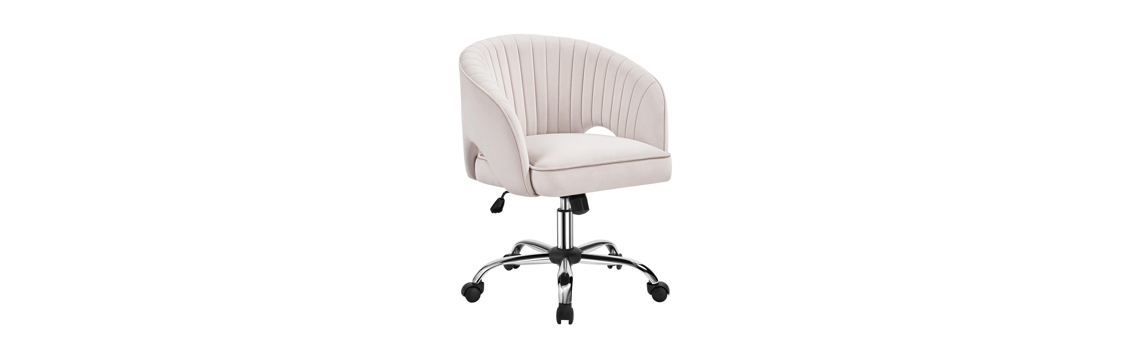 Yaheetech Swivel Velvet Office Chair with Tufted Barrel Back, Rolling Wheels, Adjustable Seat Height Cream