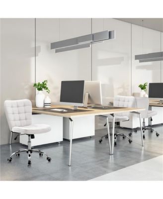 Modern Tufted Armless Desk Chair with Chrome-finish Metal Base, Rolling Wheels, Adjustable Seat Heigh