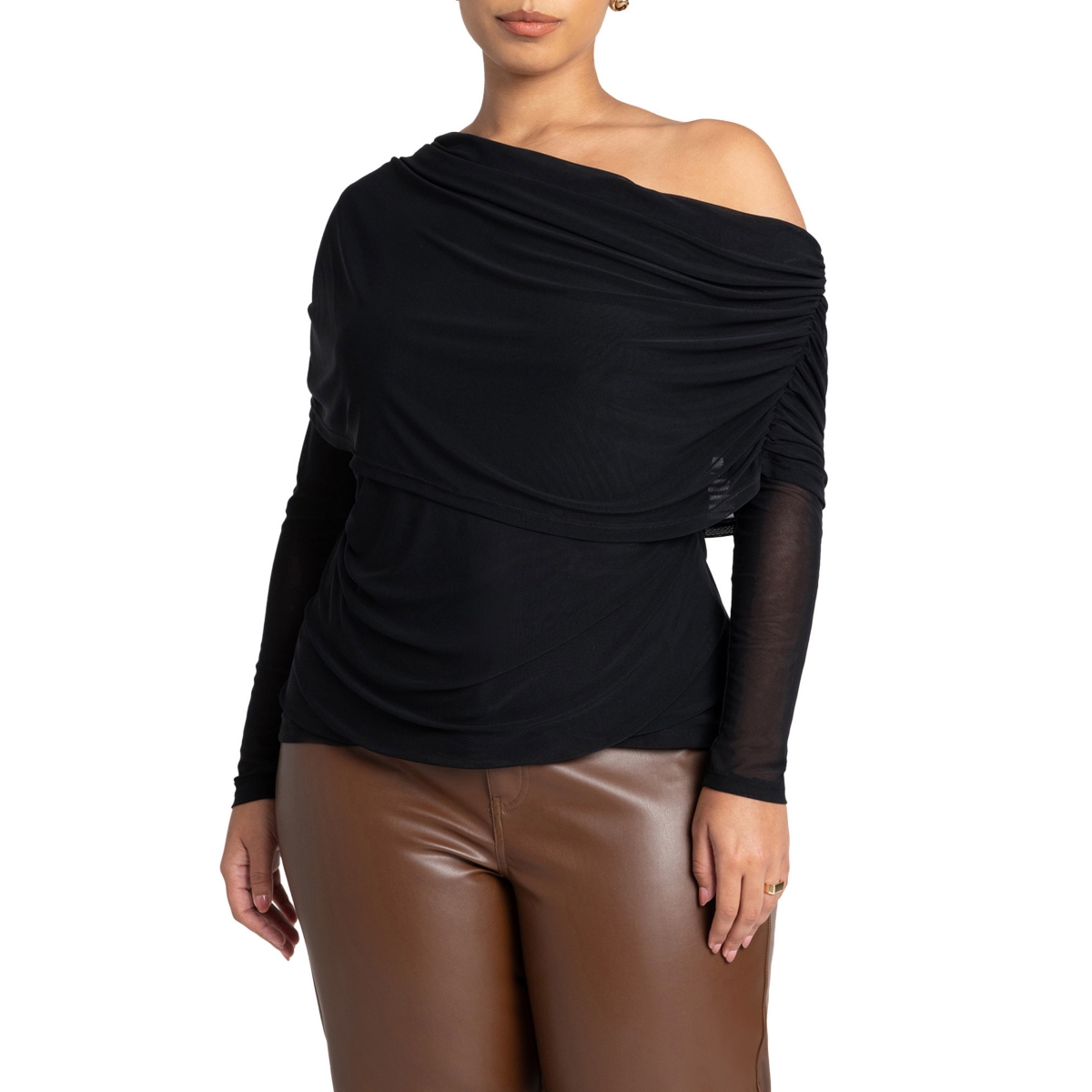 Women's Foldover Drape Top - Black onyx
