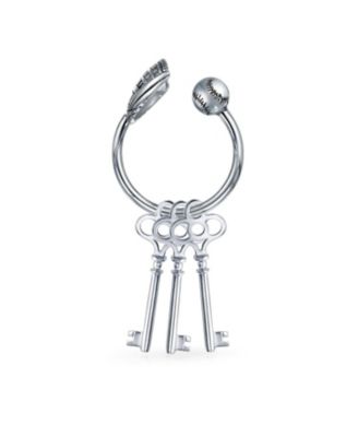 Sports Fan Baseball Catchers Mitt Keychain Horseshoe Type Key Ring Holder For Men Women .925 Sterling Silver Twist Ball Closure