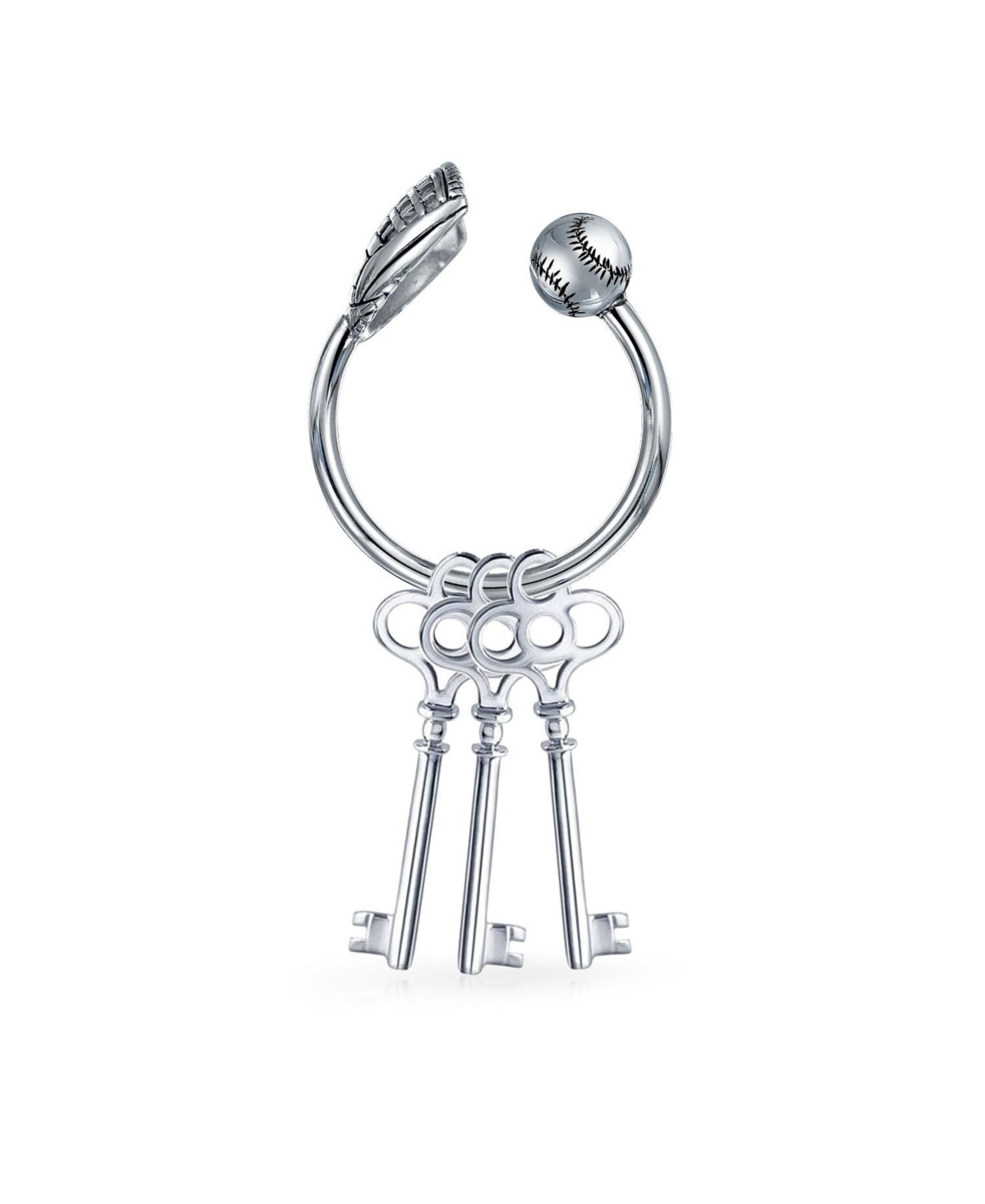 Bling Jewelry Sports Fan Baseball Catchers Mitt Keychain Horseshoe Type Key Ring Holder For Men Women .925 SterlingTwist Ball Closure - Silver