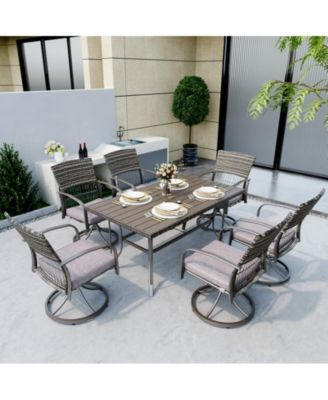 5-Piece Patio Outdoor Dining Set with Square Table and Rattan Swivel Chairs with Green Cushion