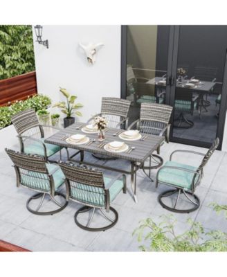 5-Piece Patio Outdoor Dining Set with Square Table and Rattan Swivel Chairs with Green Cushion
