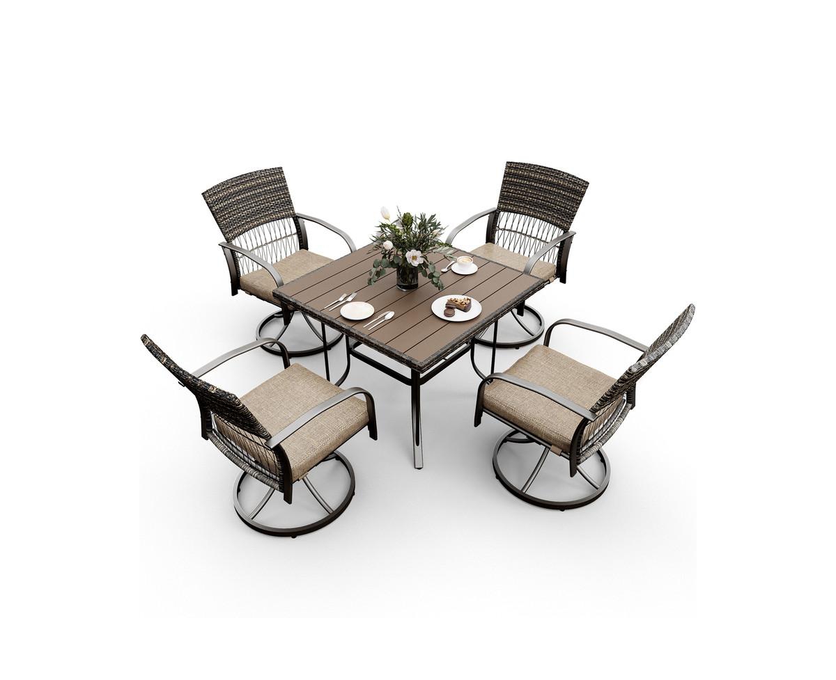 Pamapic 5-Piece Patio Outdoor Dining with Square Table and Rattan Swivel Chairs with Green Cushion