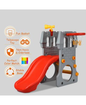 2-Step Children Castle Slide Basketball Hoop and Telescope Toy Indoor & Outdoor