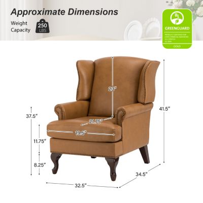 Helmuth Genuine Leather Wingback Armchair with Solid Wood Legs