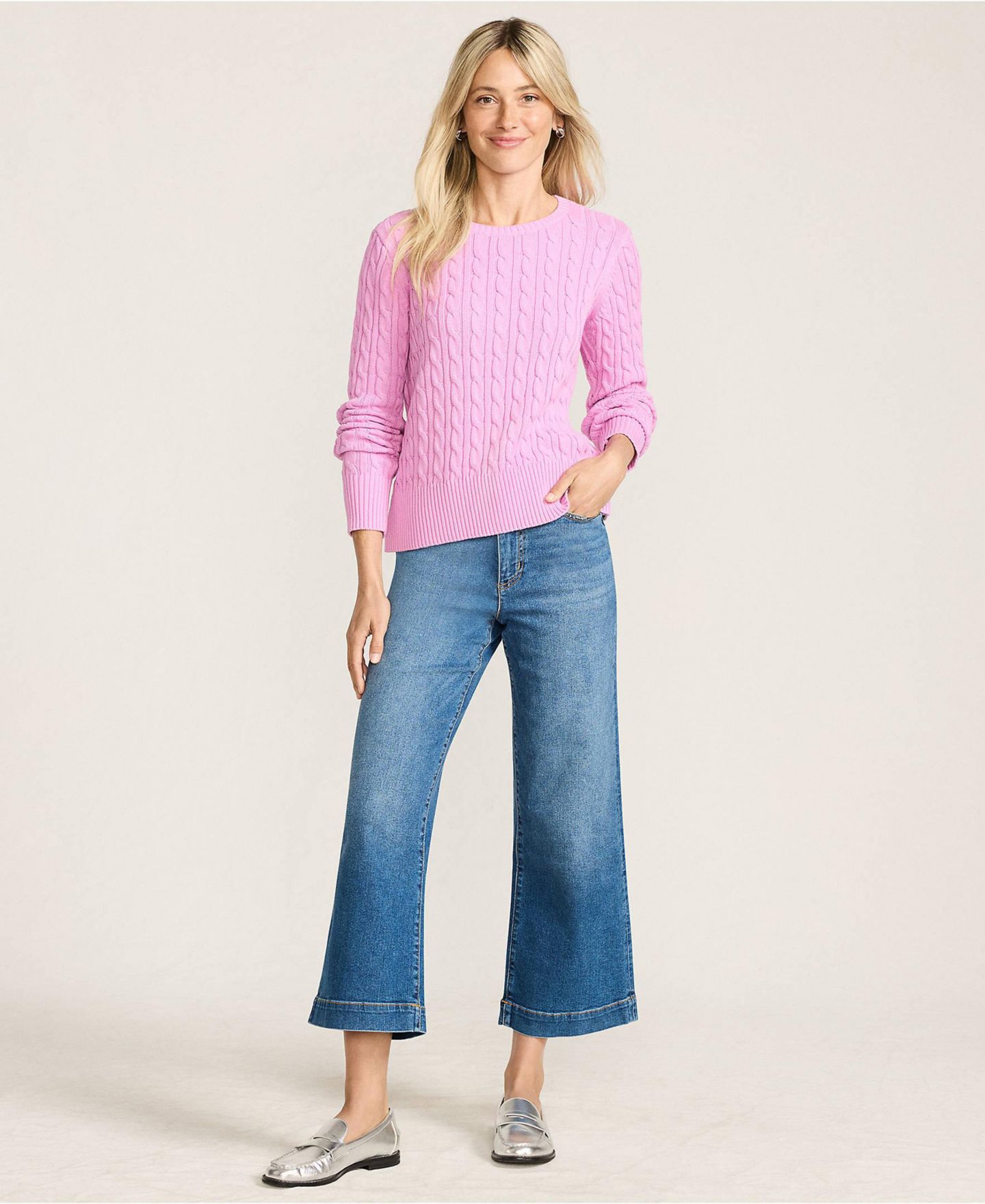Женские джинсы Lands' End Recover Denim High Rise Wide Leg Crop Jeans, цвет: Индиго синий — фото 3