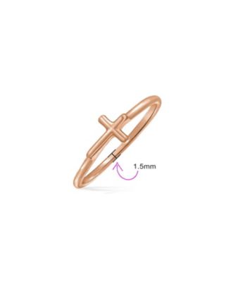 Minimalist Simple Midi Knuckle Thin 1MM Band Stackable Religious Sideways Cross Ring Gold Plated .925 Sterling Silver