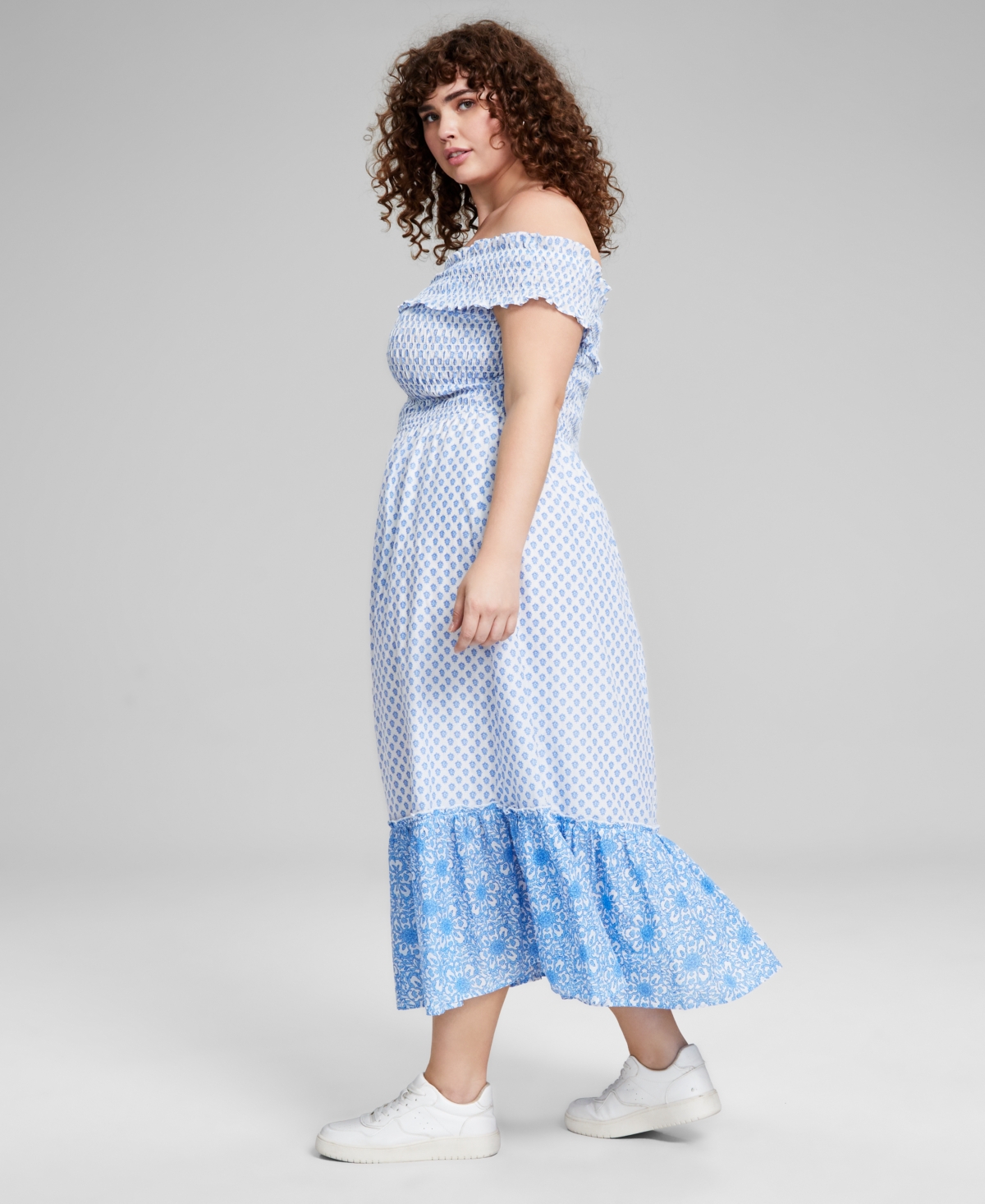 And Now This Trendy Plus Size Cotton Off-The-Shoulder Smocked Dress, Created for Macy's