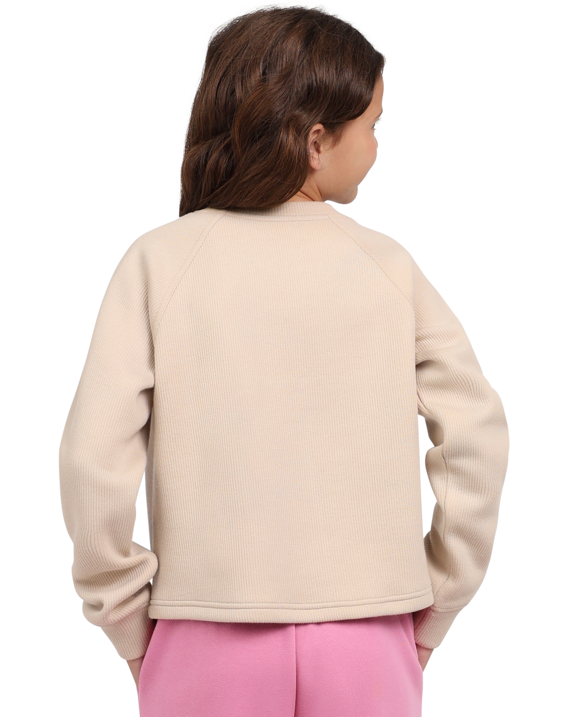 Shop Champion Big Girls Active Ribbed Crewneck Sweatshirt In Sand Khaki