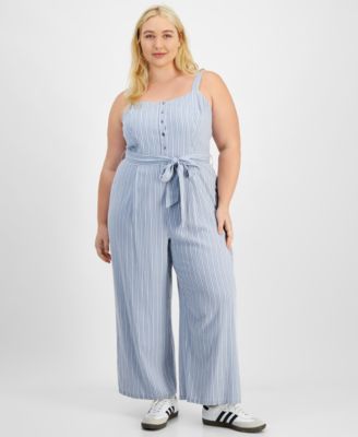 And Now This - Trendy Plus Size Striped Sleeveless Jumpsuit