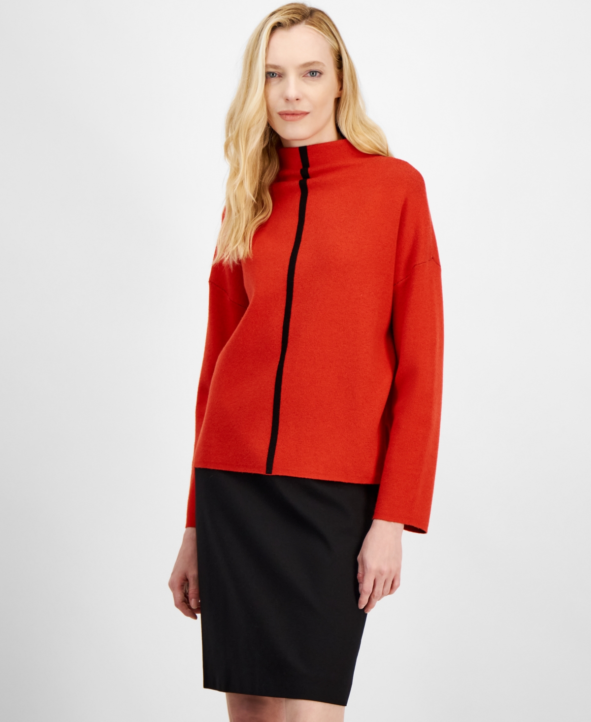 T Tahari Women's Funnel-neck Sweater In Tomato