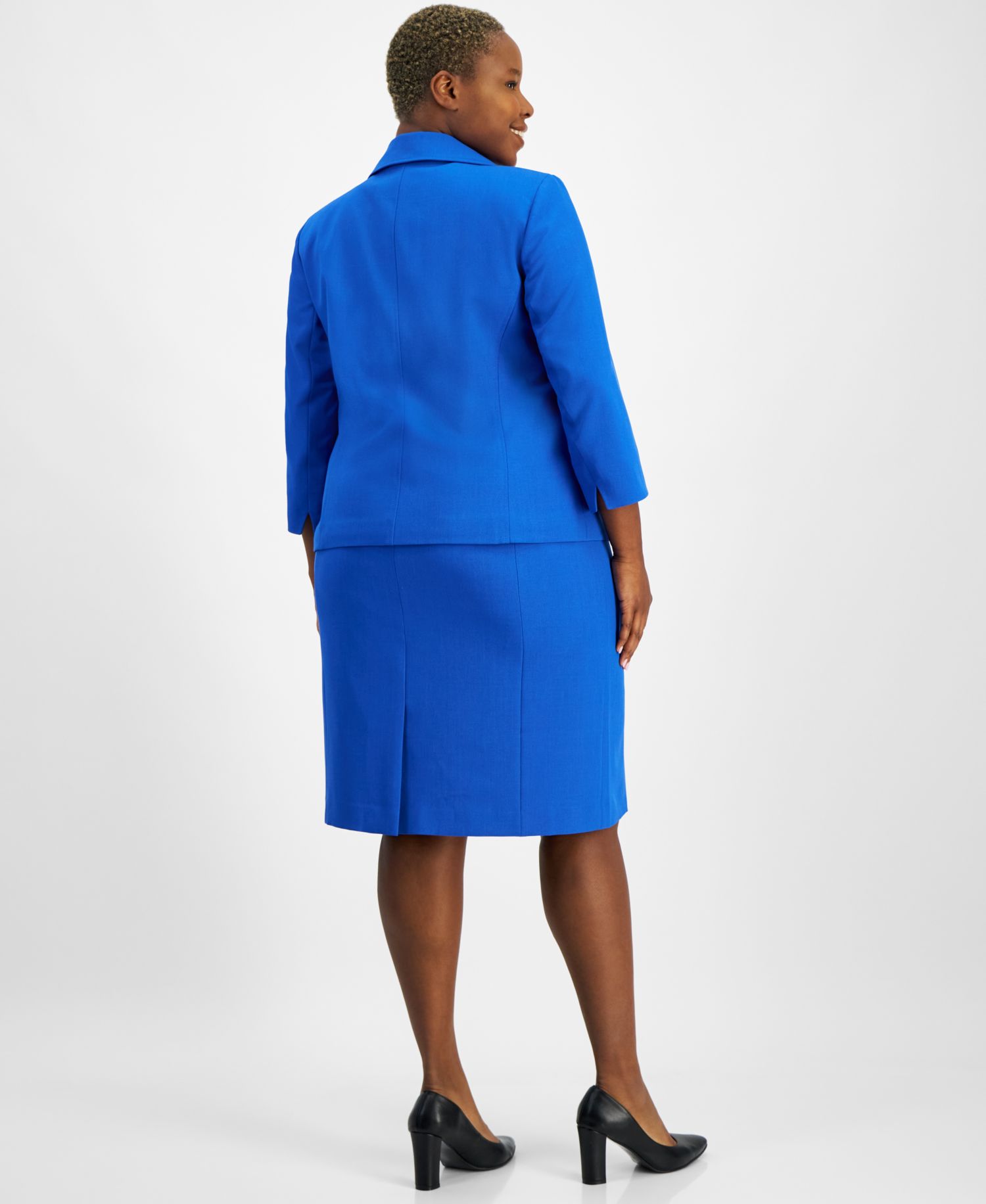 Plus Size Button-Front Boxy Jacket & Sheath 2 Piece Dress Suit