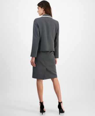 Women's Seamed Birdseye Tweed Skirt Suit Set, Regular & Petite