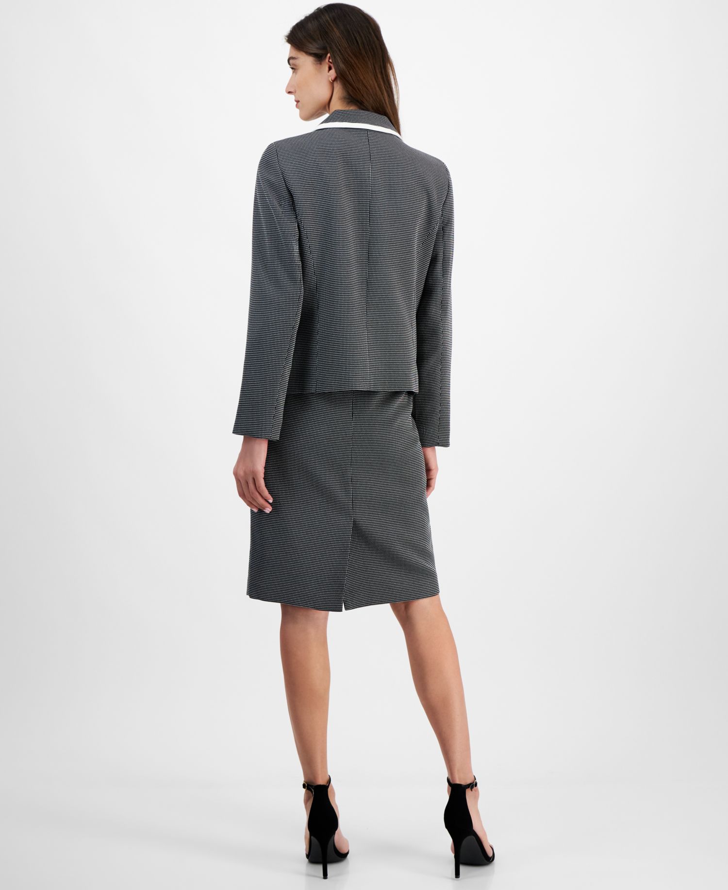 Women's Seamed Birdseye Tweed 2 Piece Skirt Suit