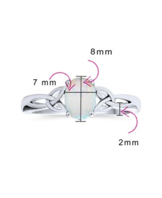 Dainty BFF Triquetra Celtic Love Knot Oval Synthetic Opal Ring Promise Sterling Silver